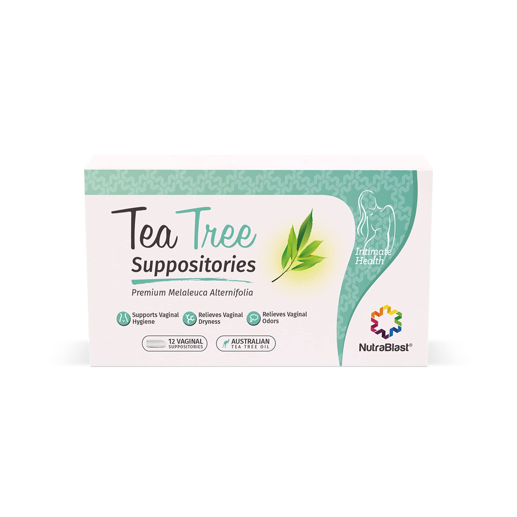 NutraBlast Tea Tree Oil Suppositories (12 Count) | All Natural Intimate Deodorant for Women