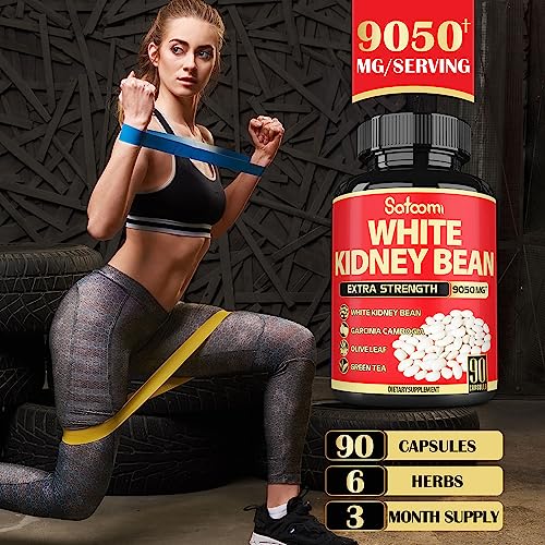Pure White Kidney Bean Extract Capsules - 6 Herbal Ingredients 9050 mg Equivalent Satoomi