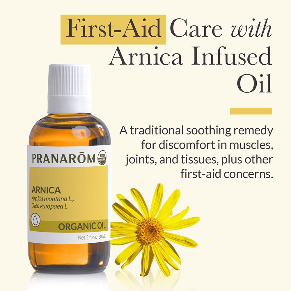 Pranarom - USDA Certified Organic French Arnica Virgin Plant Oil - 2 fl oz Glass Bottle - Massage Oil for Body Pranarom