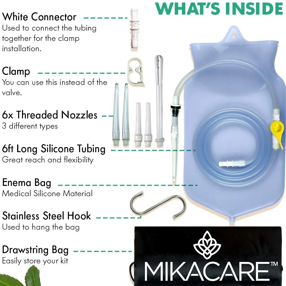 Mikacare Enema Bag Kit Clear Non-Toxic Silicone. for Coffee and Enema Kit for Colon Cleansing - Enema Detox Mikacare