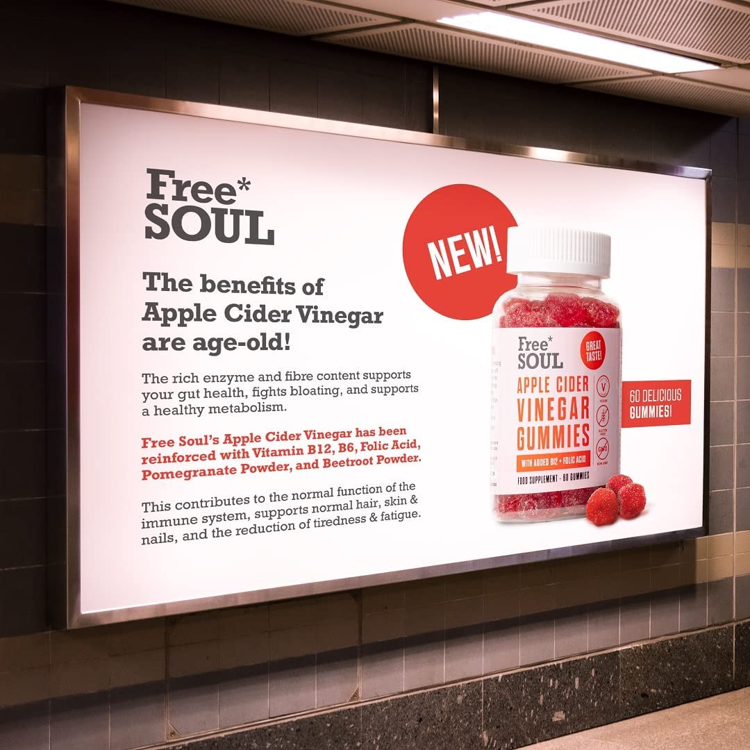 Apple Cider Vinegar Gummies with The Mother 1000mg Enhanced with Vitamin B12 & Folic Free Soul