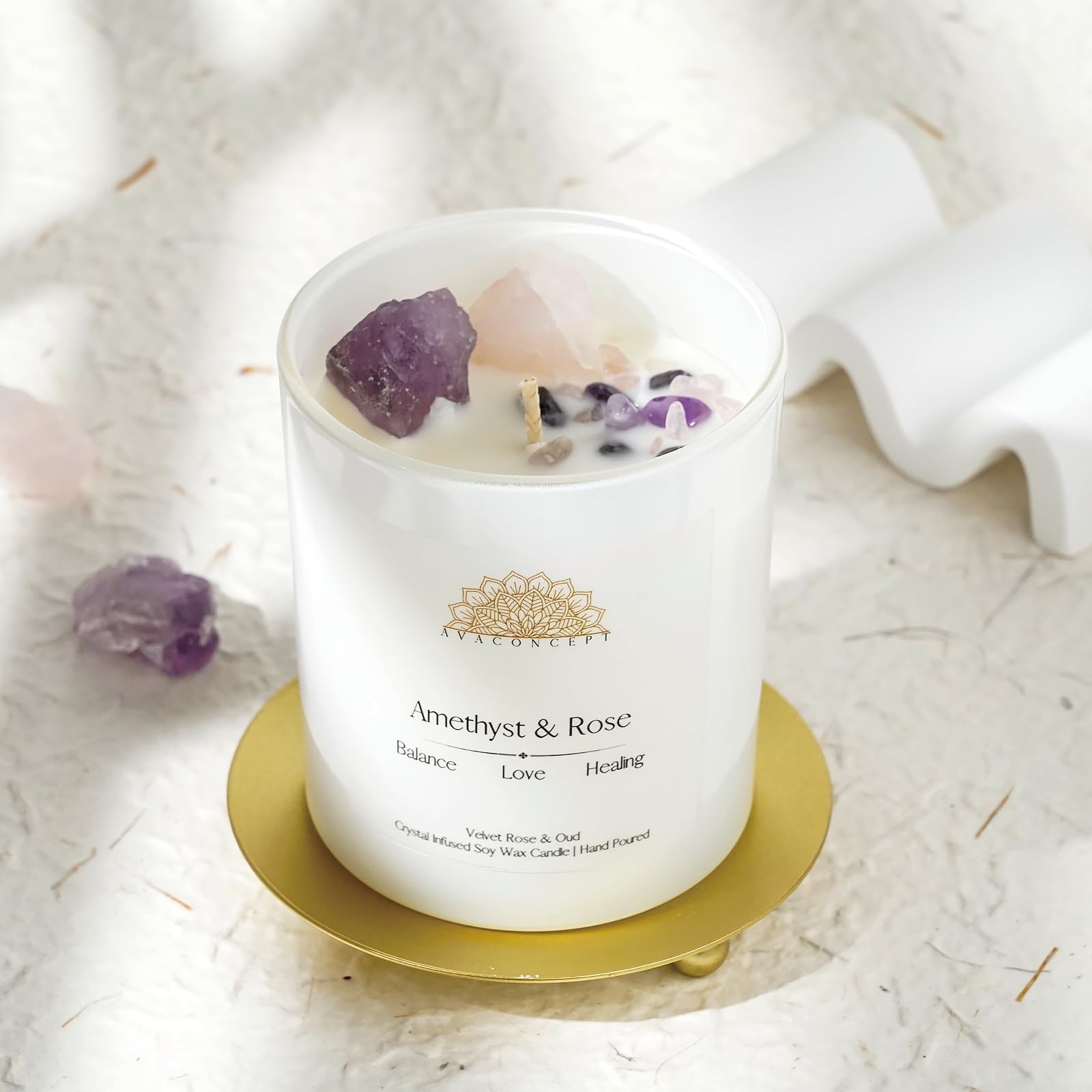 Ava Concept Scented Crystal Candle 10 oz jar Candle (Velvet Rose & Oud) ava concept