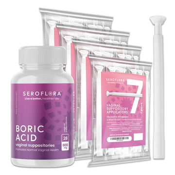SEROVERA Seroflora Boric Acid Vaginal Suppositories 600 mg + Suppository Applicators Bundle