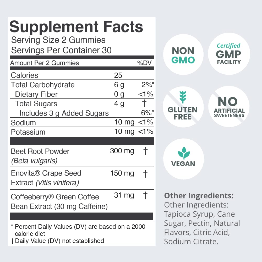 humanN SuperBeets Energy Gummies - Quick Energy & Mental Focus - Help Increase Nitric
