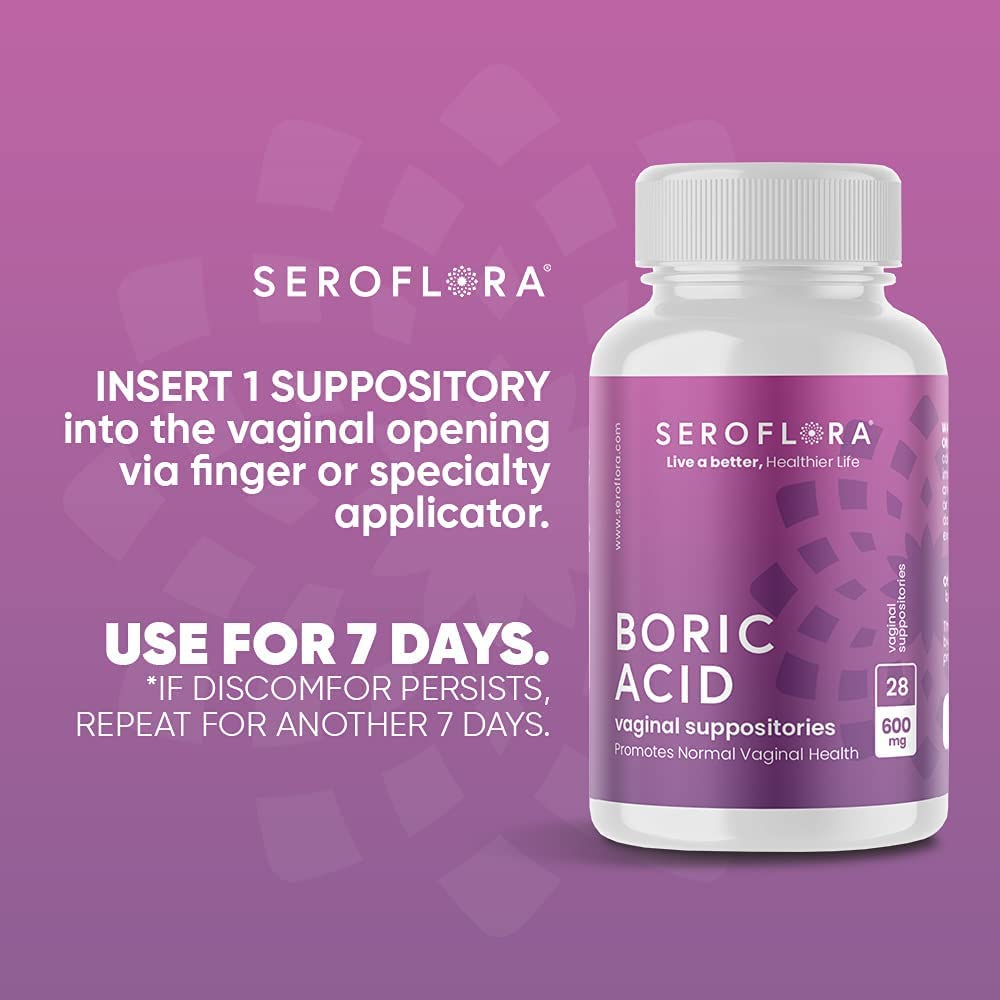 Seroflora Boric Acid Vaginal Suppositories 600 mg 28 Capsules - Boric Acid Pills for Women Seroflora