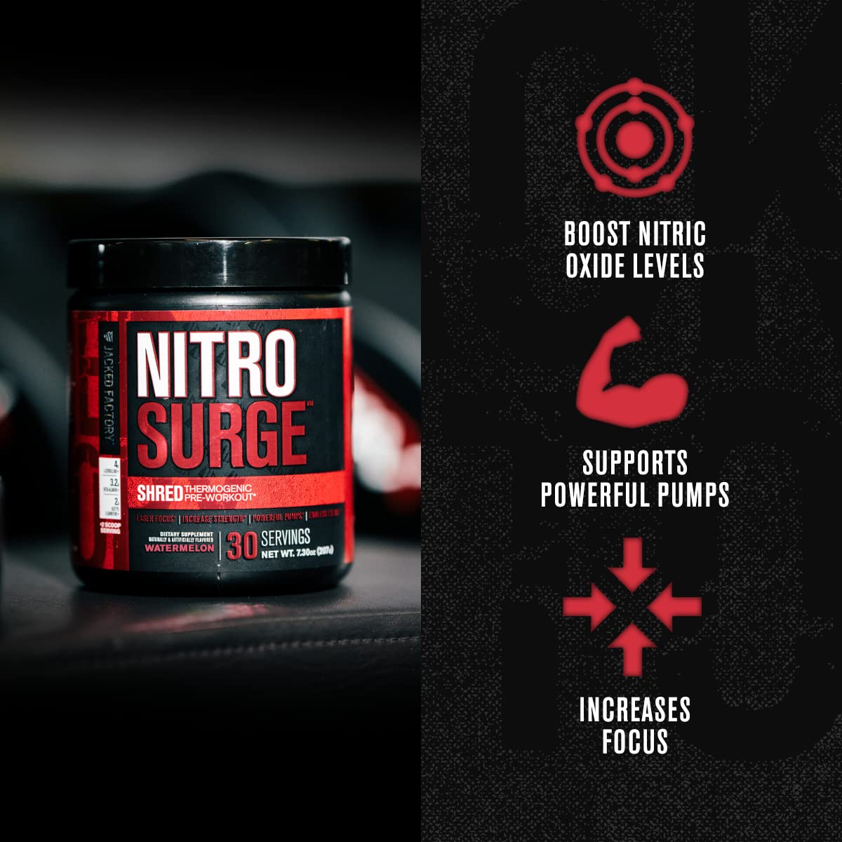 Jacked Factory Nitrosurge Pre-Workout in Cherry Limeade & Watermelon Nitrosurge Shred Thermogenic Pre-Workout for Men & Women