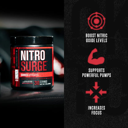 Jacked Factory Nitrosurge Pre-Workout in Cherry Limeade & Watermelon Nitrosurge Shred Thermogenic Pre-Workout for Men & Women