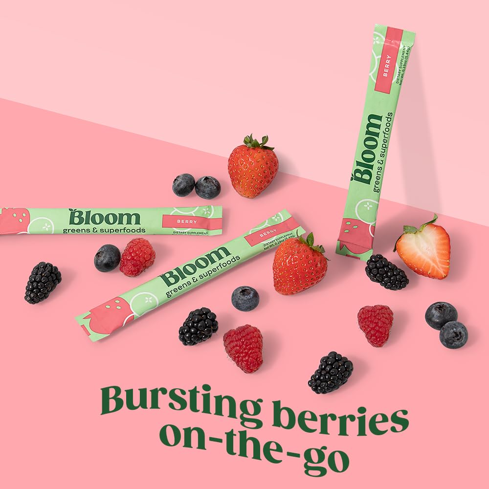 Bloom Nutrition Super Greens Powder Smoothie Mix, 15 Stick Packs - Probiotics Bloom Nutrition