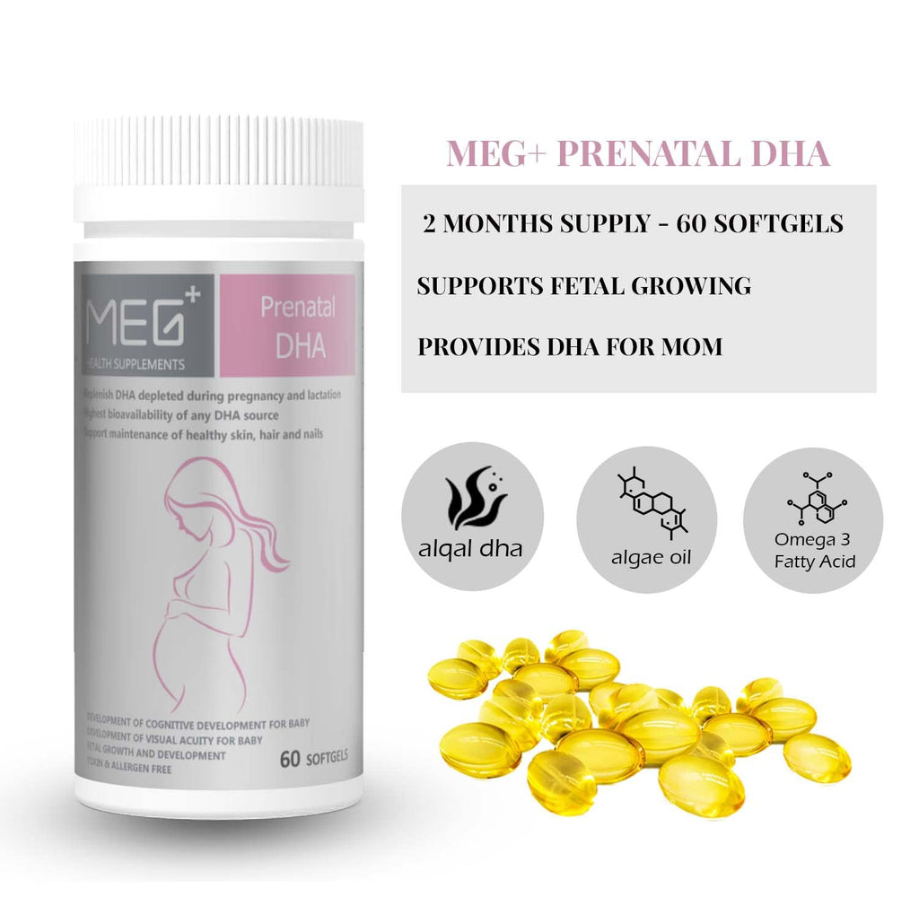 MEG+ Prenatal Supplement DHA Calcium Vitamin | 2-Month Supply 180 Counts |Omega-3 DHA Algal