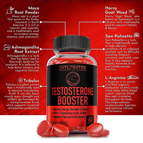 Testosterone Booster For Men Gummies - Enhances Strength & Stamina - Optimizes Physical Atlantis Nutrition