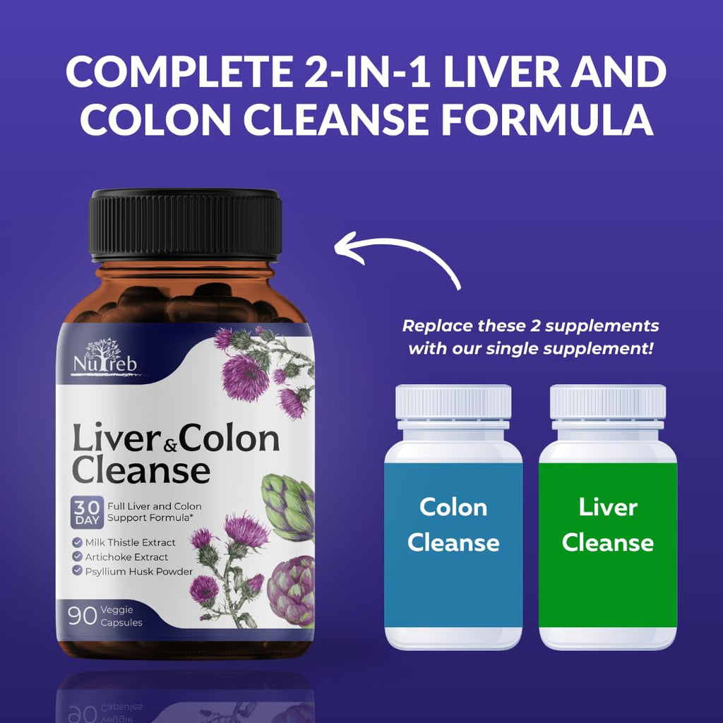 Liver Cleanse Detox & Repair with Colon Cleanse - Milk Thistle, Dandelion Root, Psyllium Husk Fiber