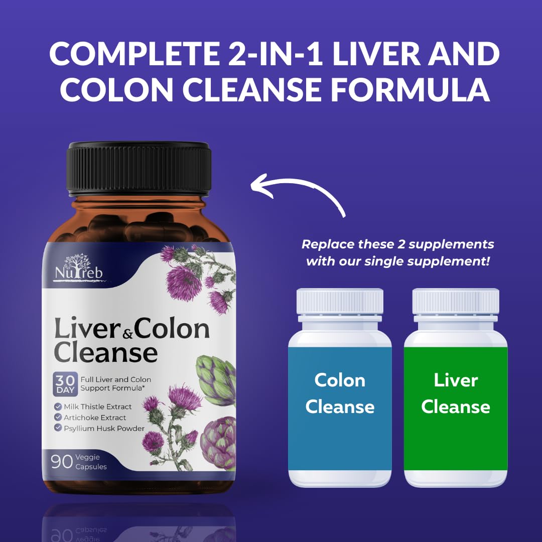 Liver Cleanse Detox & Repair with Colon Cleanse - Milk Thistle, Dandelion Root, Psyllium Husk Fiber