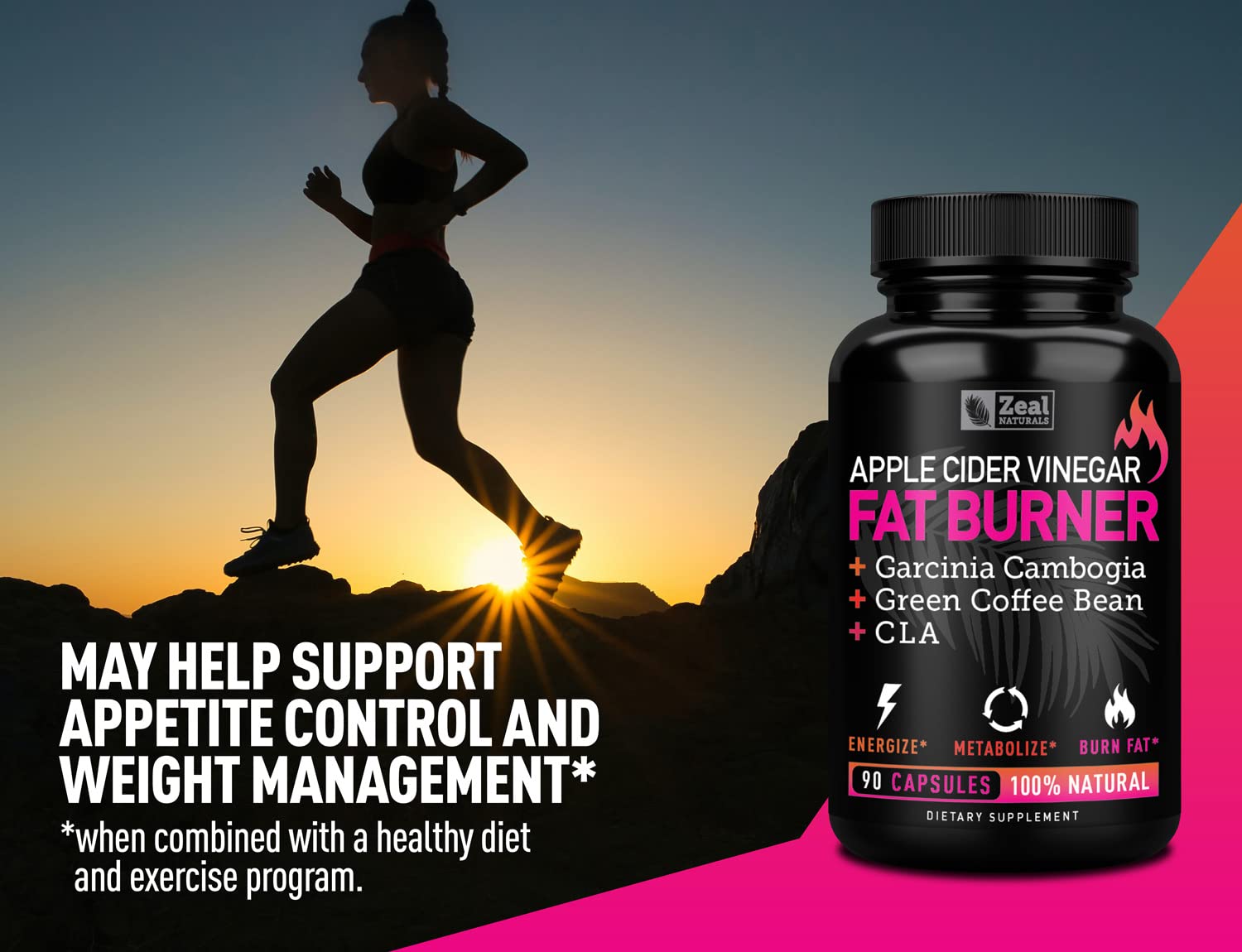 Apple Cider Vinegar Weight Management Pills for Women - Garcinia Cambogia + w. CLA Zeal Naturals