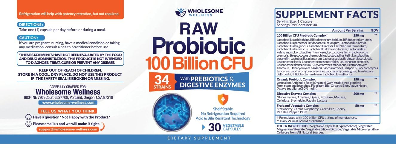 Organic Probiotics 100 Billion CFU, Dr Formulated Probiotics for Women, Probiotics Wholesome Wellness