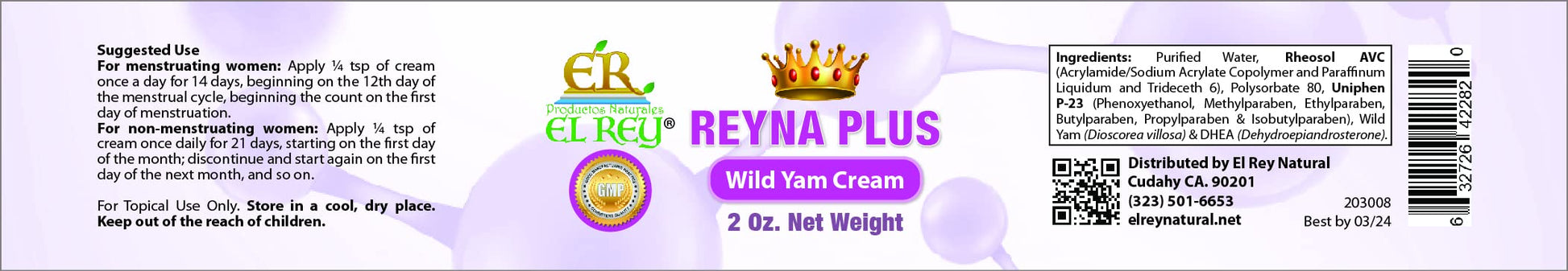 Productos Naturales El Rey Reyna Plus - Wild Yam Cream (Women´s Hormone Support) Productos Naturales El Rey