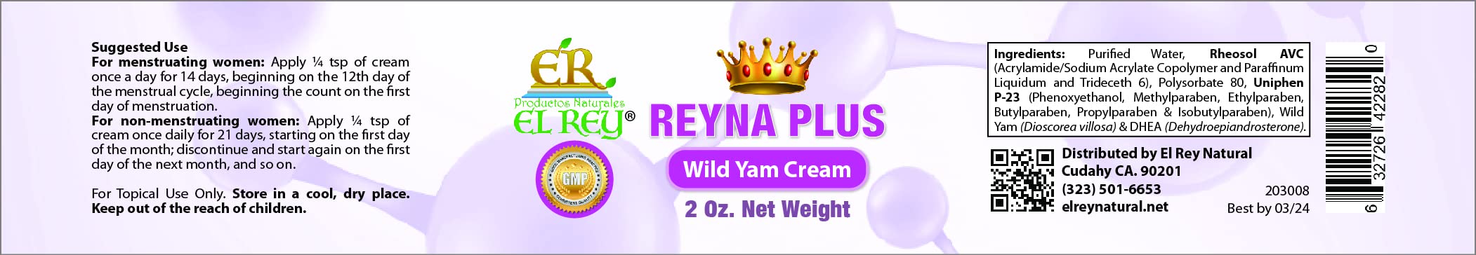 Productos Naturales El Rey Reyna Plus - Wild Yam Cream (Women´s Hormone Support) Productos Naturales El Rey
