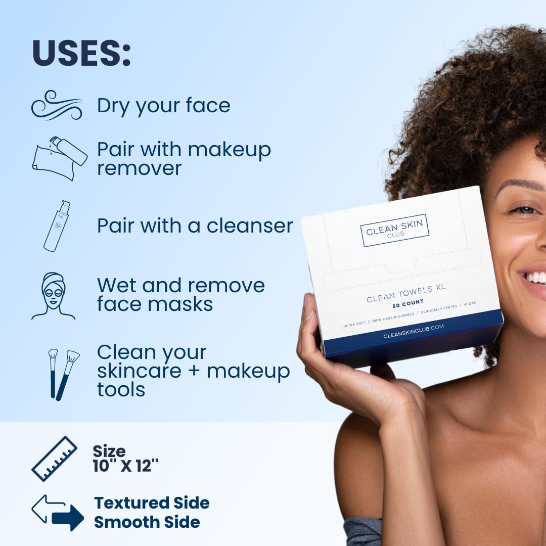 Clean Skin Club Clean Towel XL, 100% USDA Biobased Dermatologist
