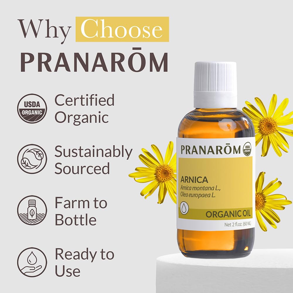 Pranarom - USDA Certified Organic French Arnica Virgin Plant Oil - 2 fl oz Glass Bottle - Massage Oil for Body Pranarom