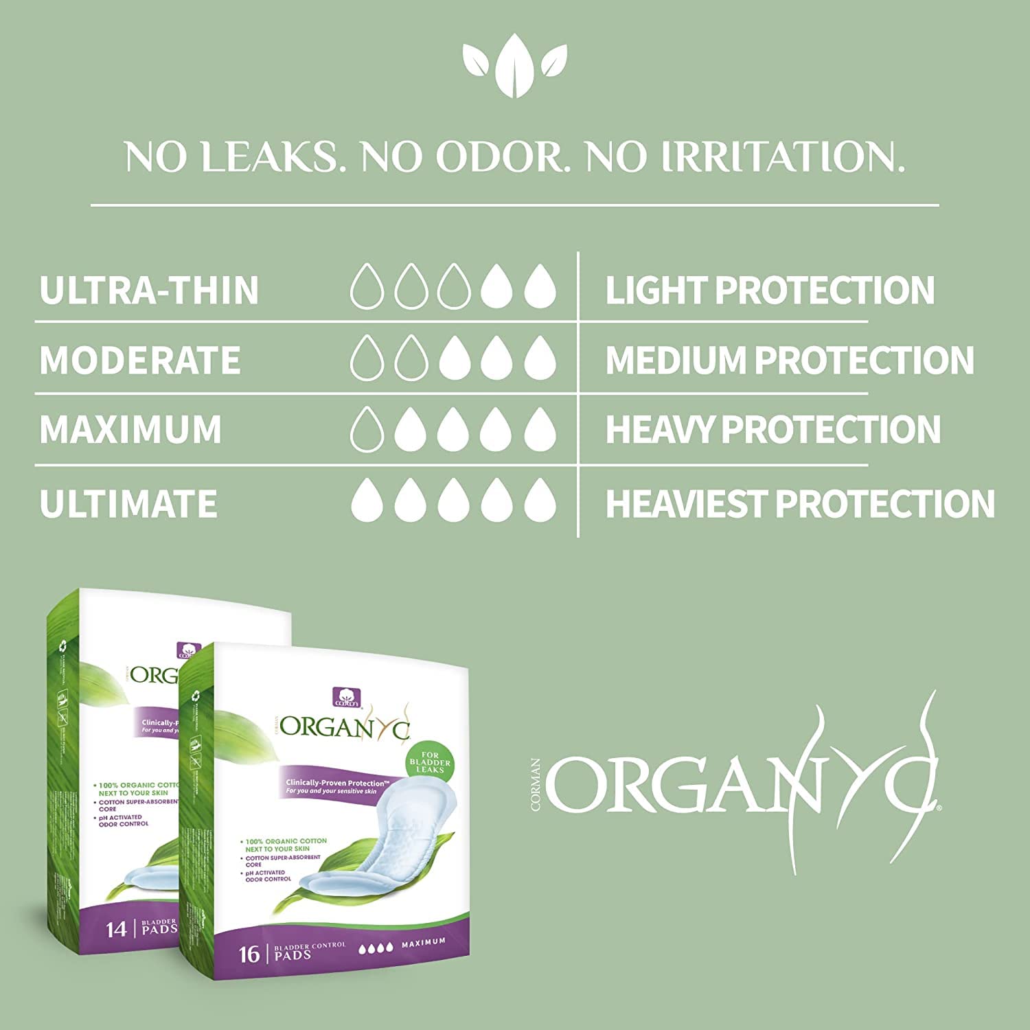 Organyc 100% Organic Cotton Light Incontinence Liners for Bladder Leakage Control Organyc