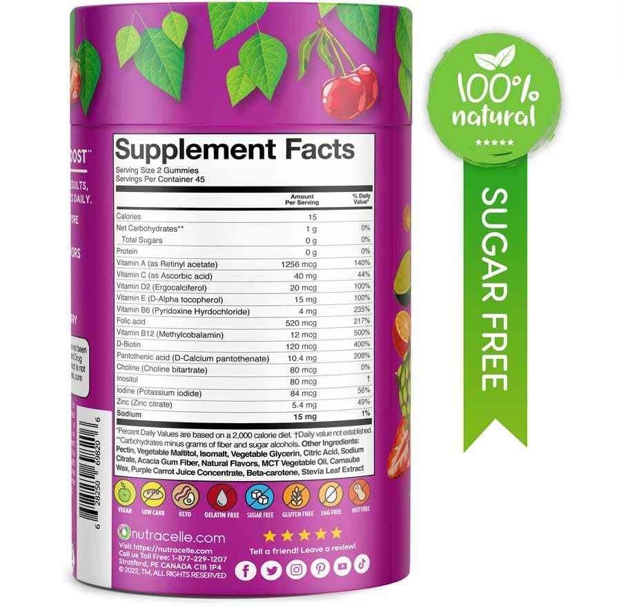 NUTRAMIN Daily Vegan Keto Multivitamin Gummies Vitamin C, D2, and Zinc for Immunity Nutracelle