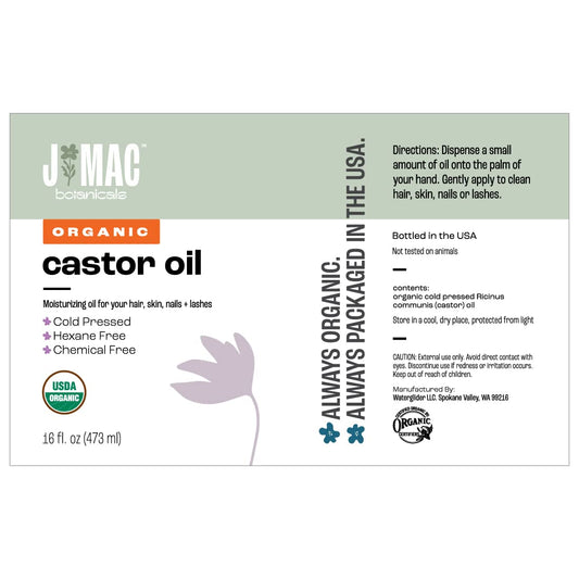 J MAC BOTANICALS, Organic Castor Oil Cold Pressed (Glass Bottle, 16 oz)