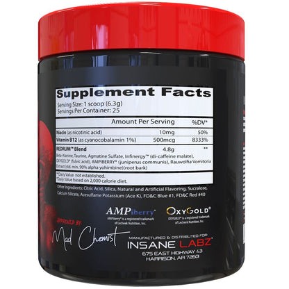 Insane Labz Redrum High Stim Pre Workout NO Booster Powder, Loaded with Beta Alanine