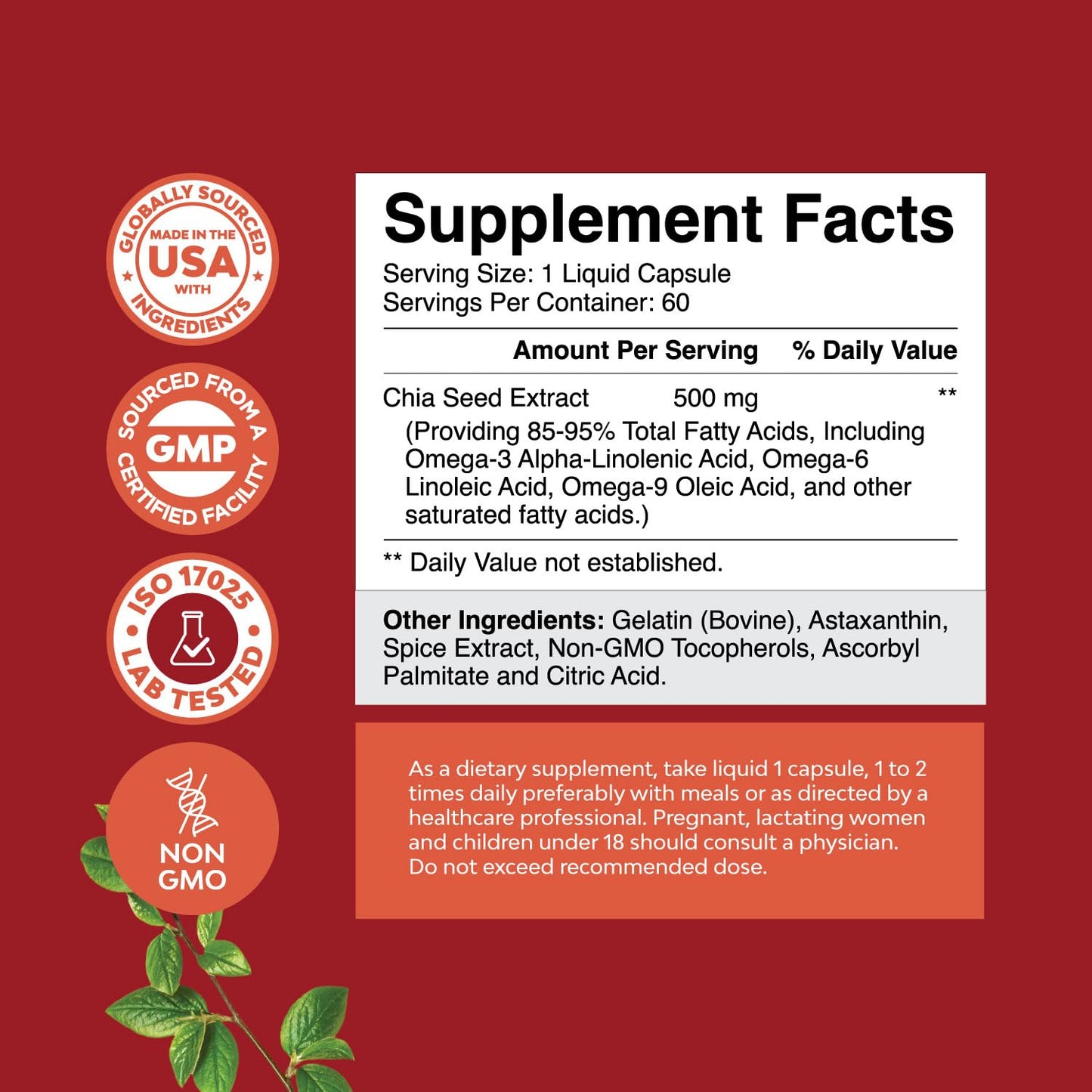 Chia Seed Oil Supplement for Weight Loss and Energy Natural Superfood Protein Metabolis