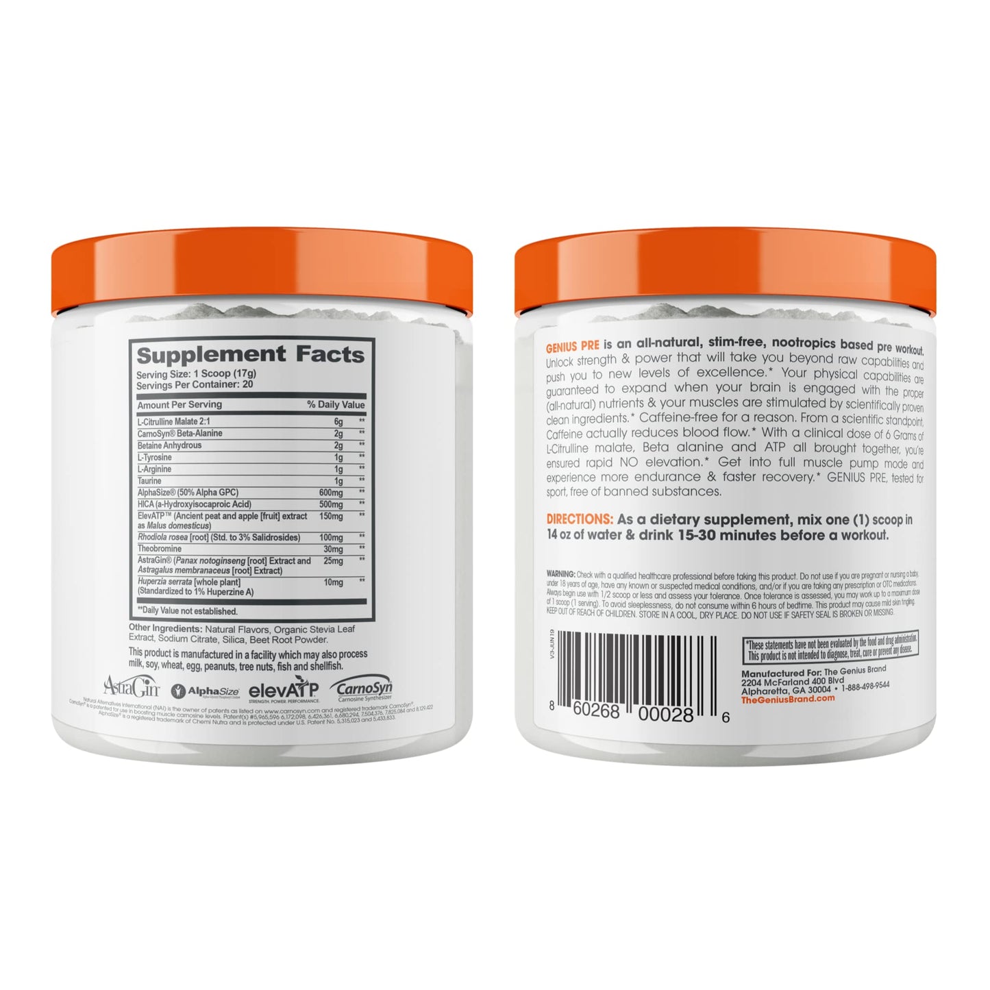 Genius Pre Workout Powder, Grape Limeade - All-Natural Nootropic Pre-workout