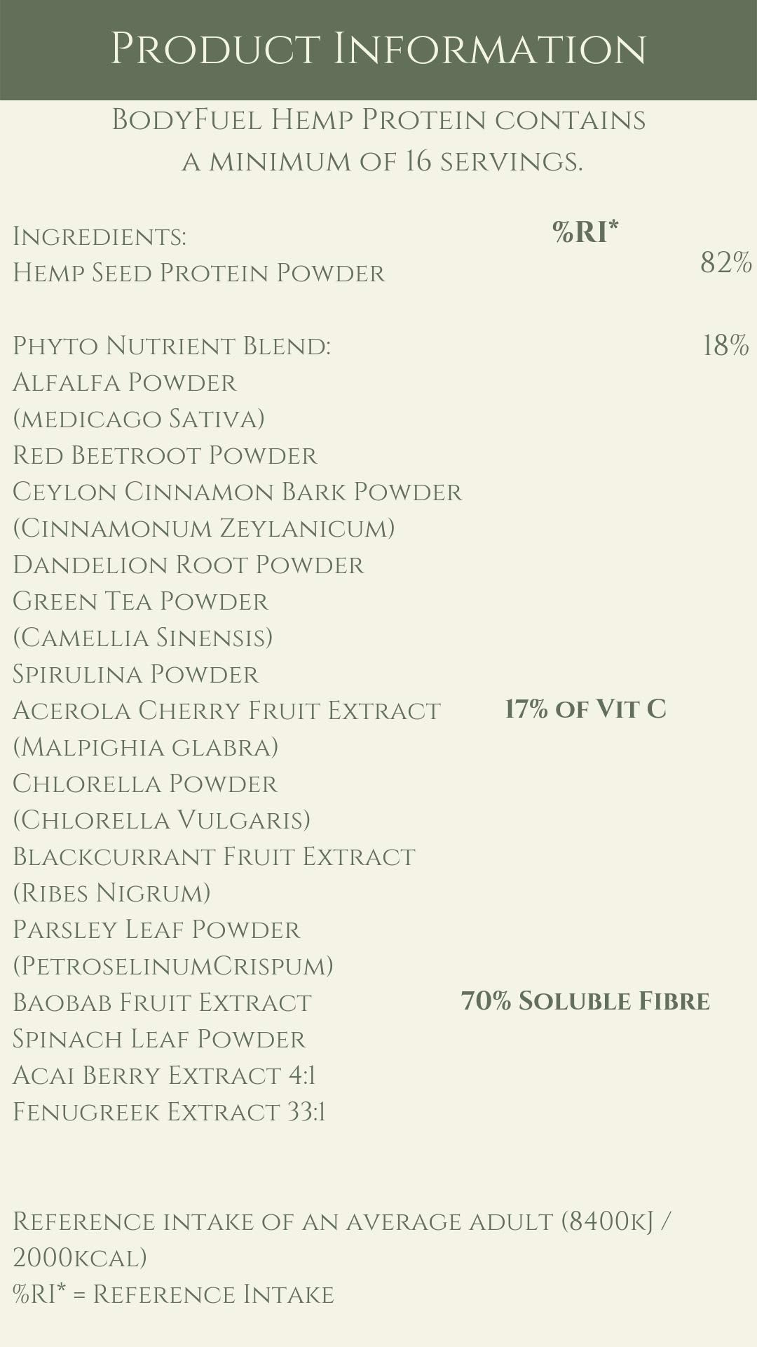 Complementary Supplements - BodyFuel Hemp Protein Powder Plus 14 Superfoods & Phytonutrients Complementary Supplements