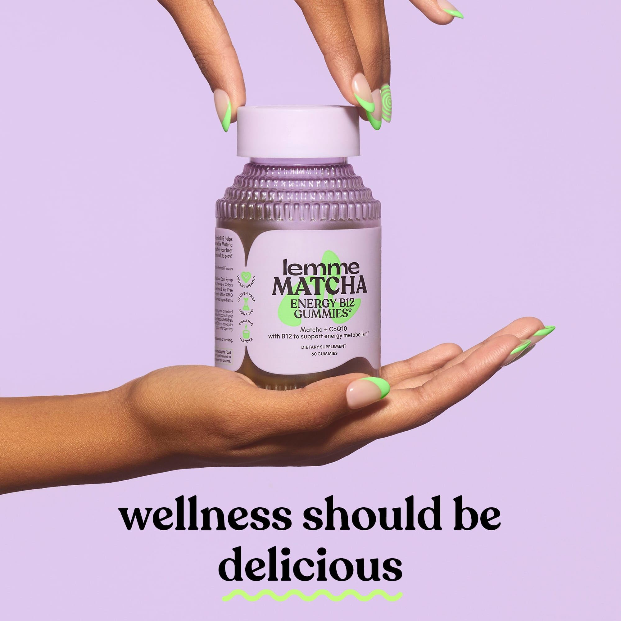 Lemme Matcha Superfood Energy Gummies with Organic Matcha Green Tea, Vitamin B12