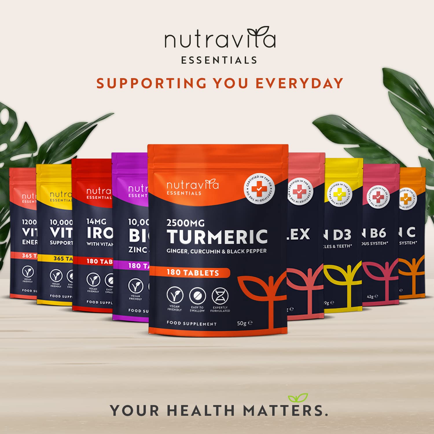 Nutravita Turmeric Tablets 2500mg with Black Pepper & Ginger - 180 High Strength Tumeric