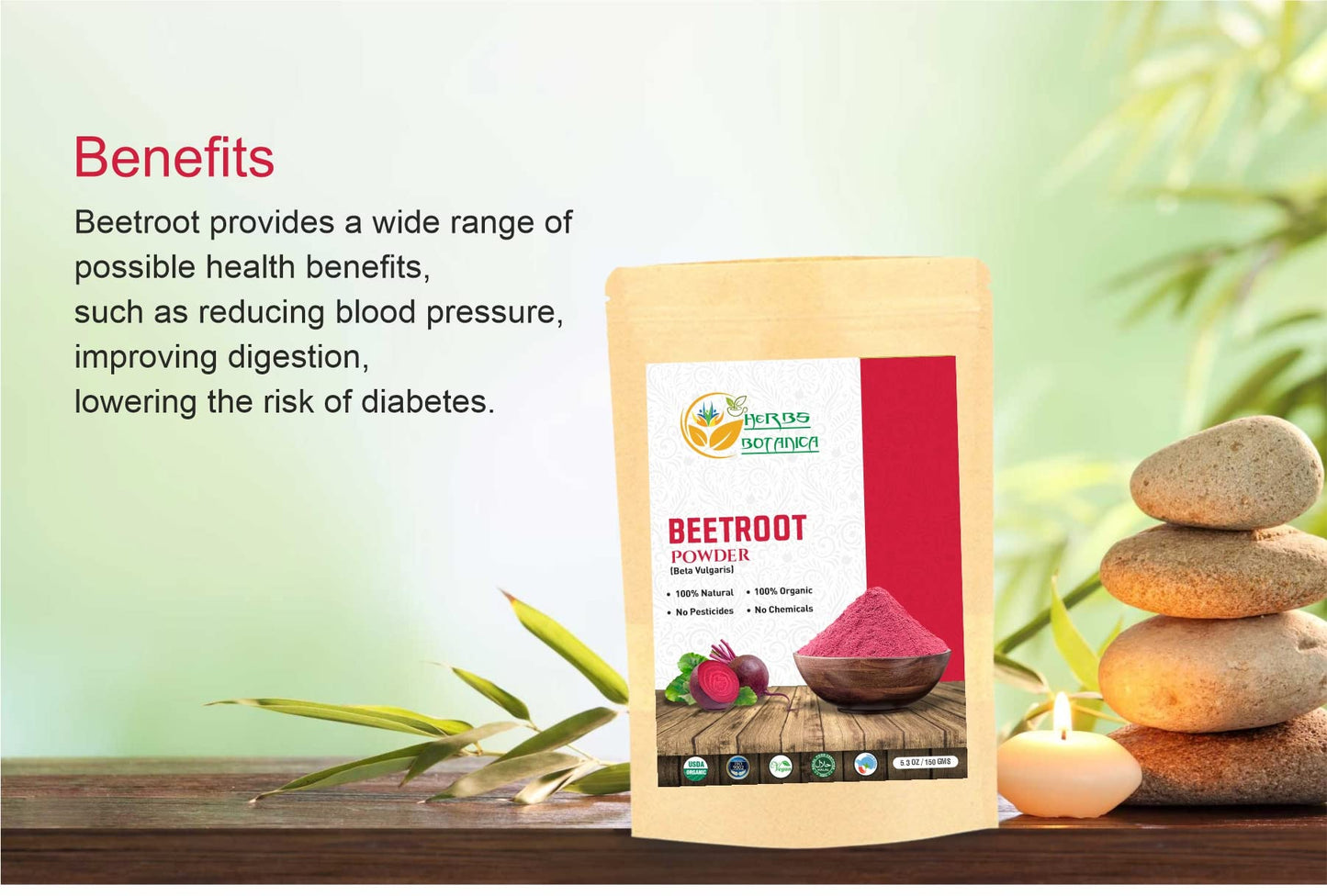 Herbs Botanica Beetroot Powder Organic for Baking and Smoothies | Nitric Oxide Suppement