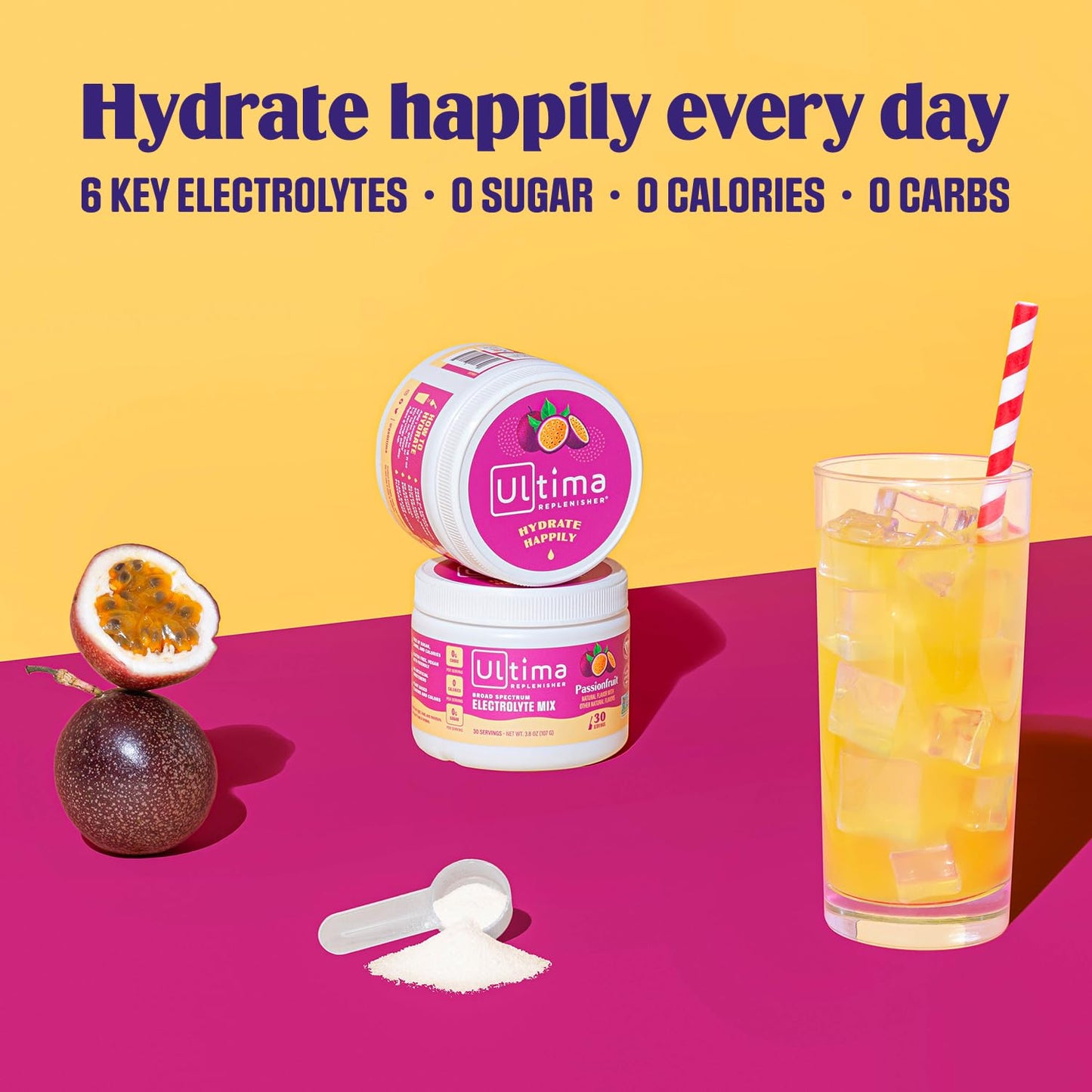 Ultima Replenisher Daily Electrolyte Drink Mix – Passionfruit, 30 Servings – Hydration