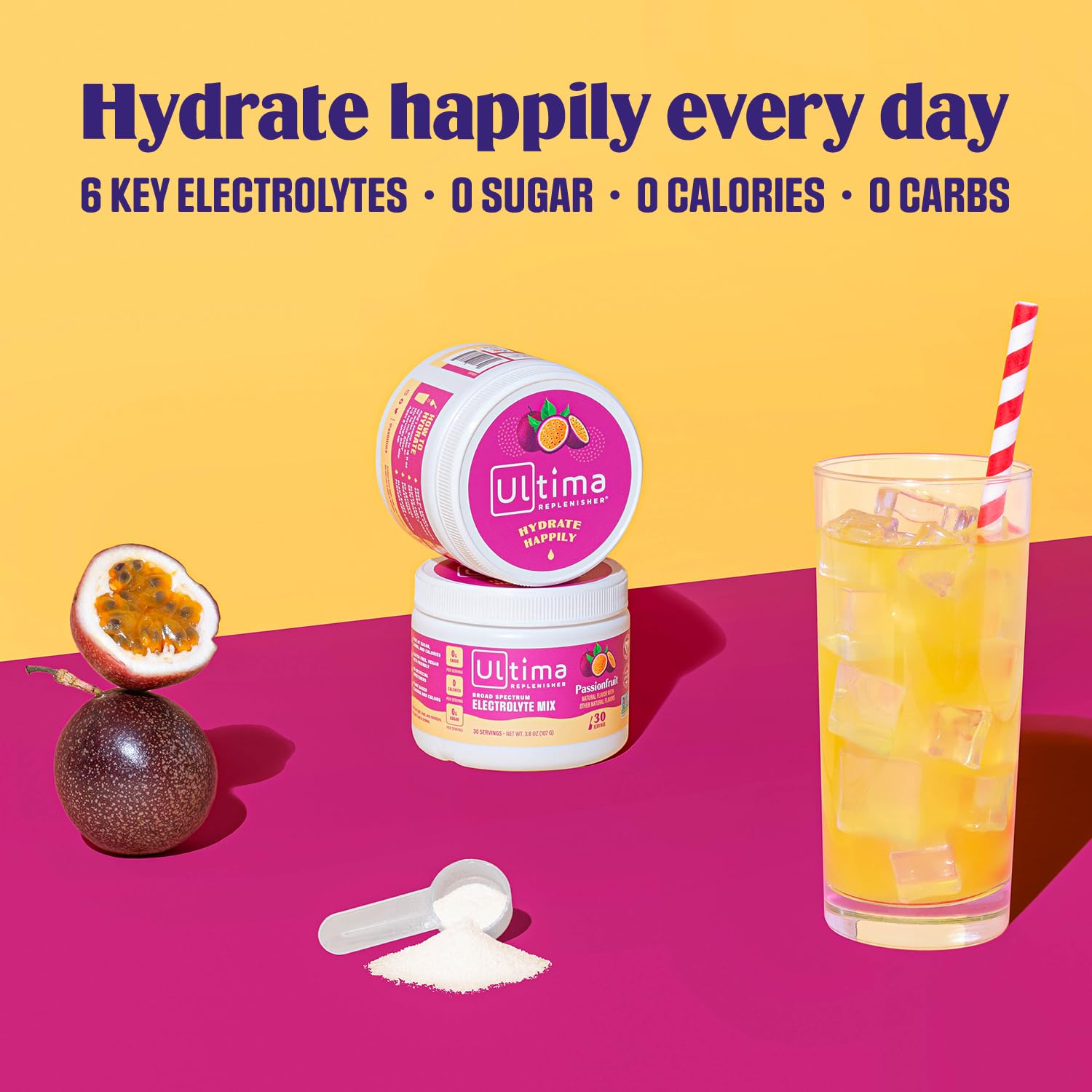 Ultima Replenisher Daily Electrolyte Drink Mix – Passionfruit, 30 Servings – Hydration Ultima Replenisher