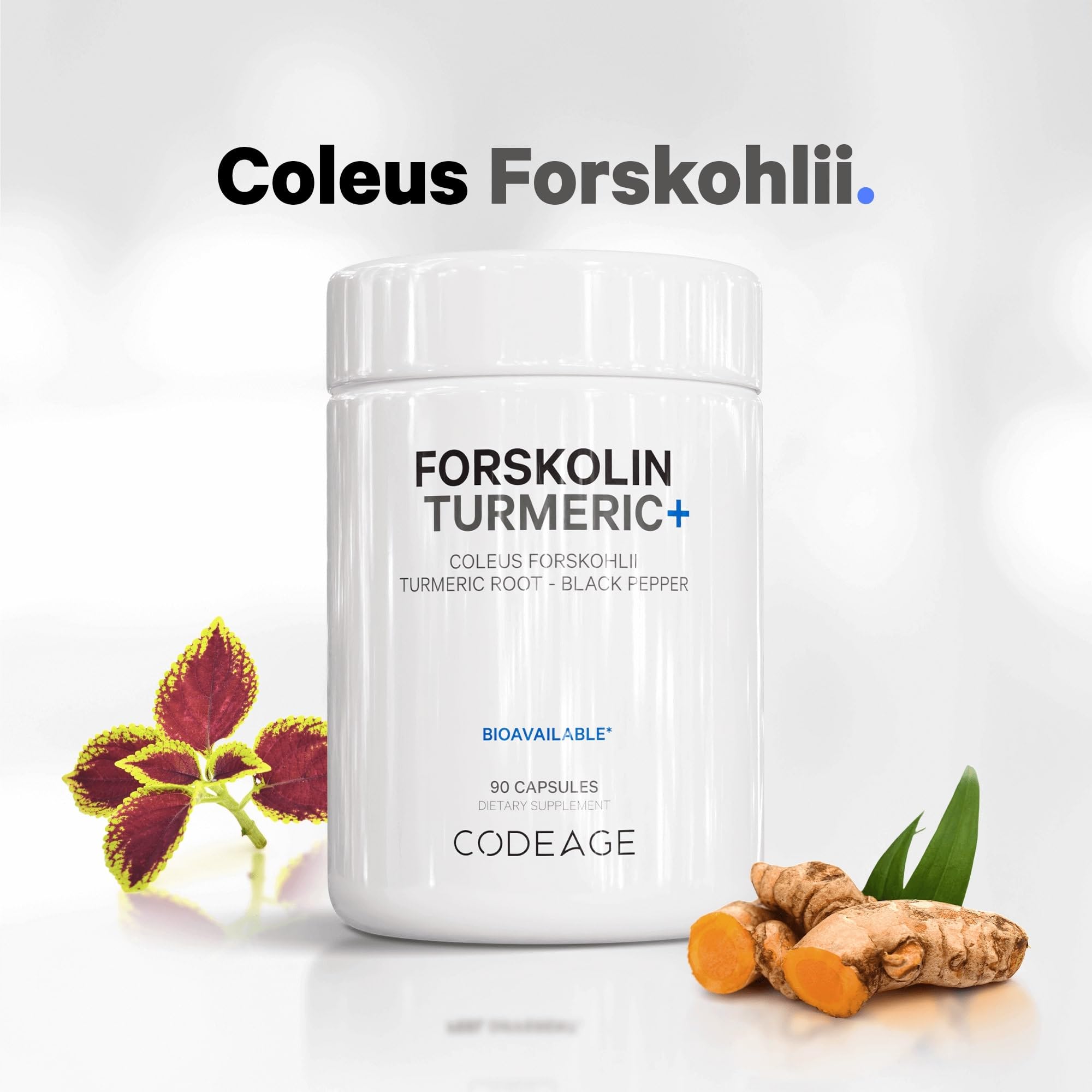Codeage Forskolin, Pure Forskolin Coleus + Organic Turmeric Root Powder, 95% Curcumins Codeage