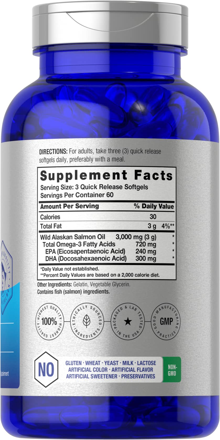 Wild Alaskan Salmon Fish Oil | 180 Softgel Capsules | Gluten Free, Non-GMO | High Potency
