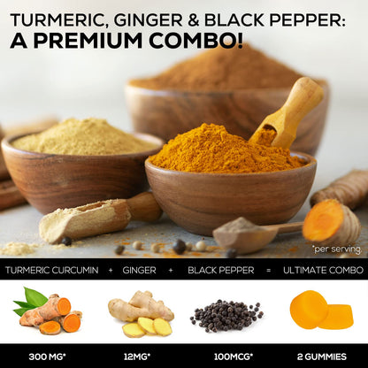 Turmeric Ginger Gummies - Vegan Turmeric Curcumin Gummy with 95% Curcuminoids