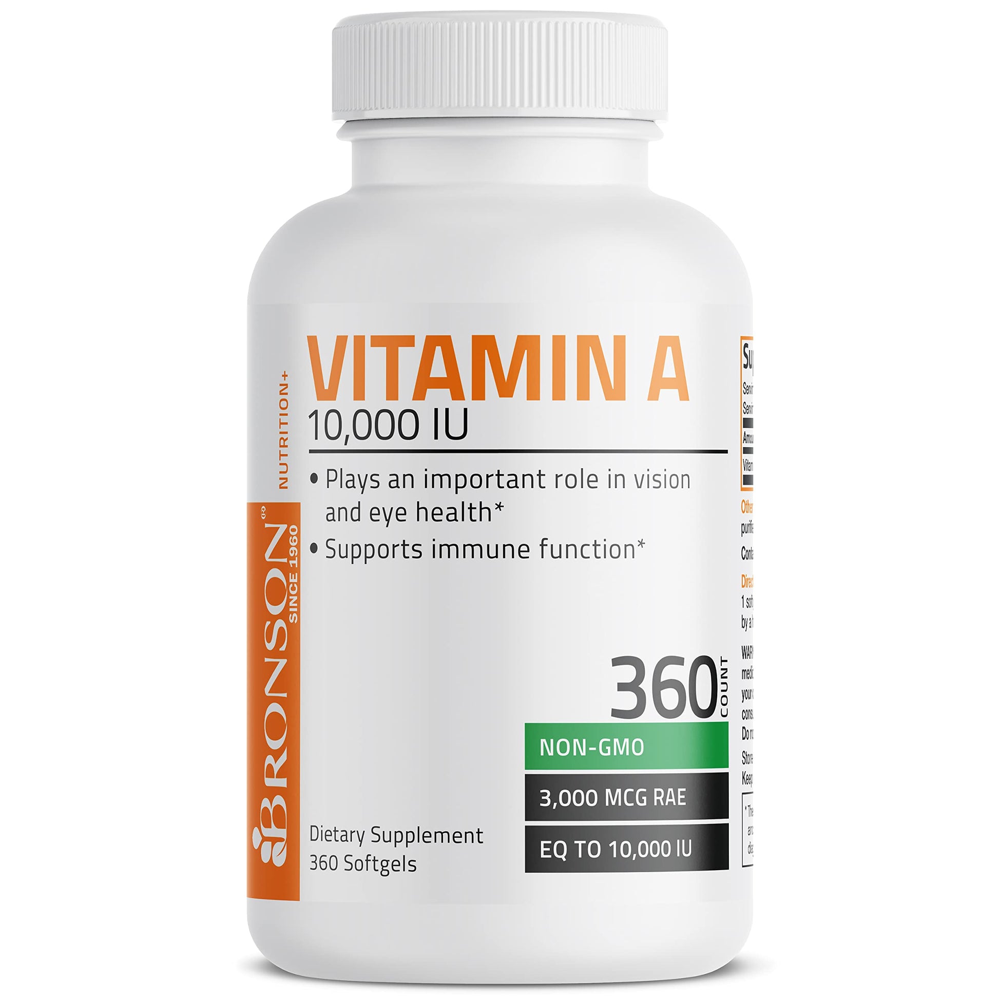 Bronson Vitamin A 10,000 IU Premium Non-GMO Formula Supports Healthy Vision Bronson