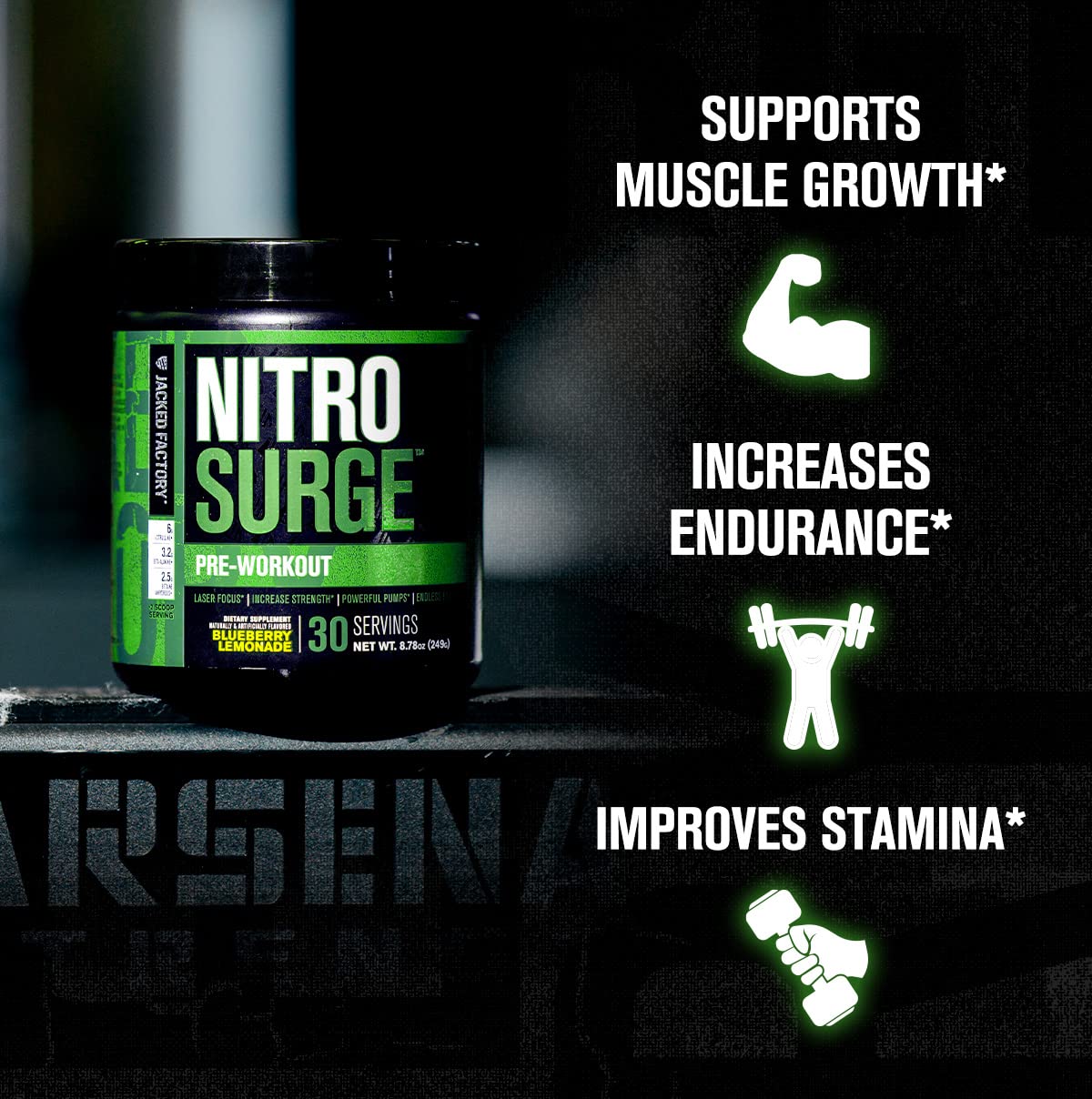 Jacked Factory Nitrosurge Pre-Workout in Arctic White & Build XT Muscle Building Bundle for Men & Women