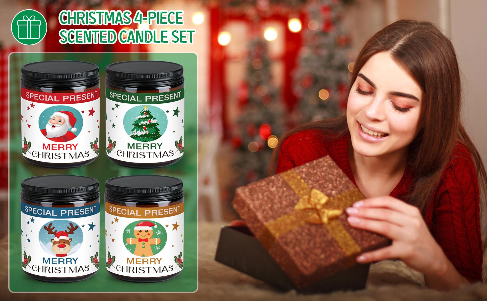 Christmas Candle Set Scented Candle Gift Set, 4 Pack 28 oz Christmas Scented Candles Over 180 Hours YINUO LIGHT