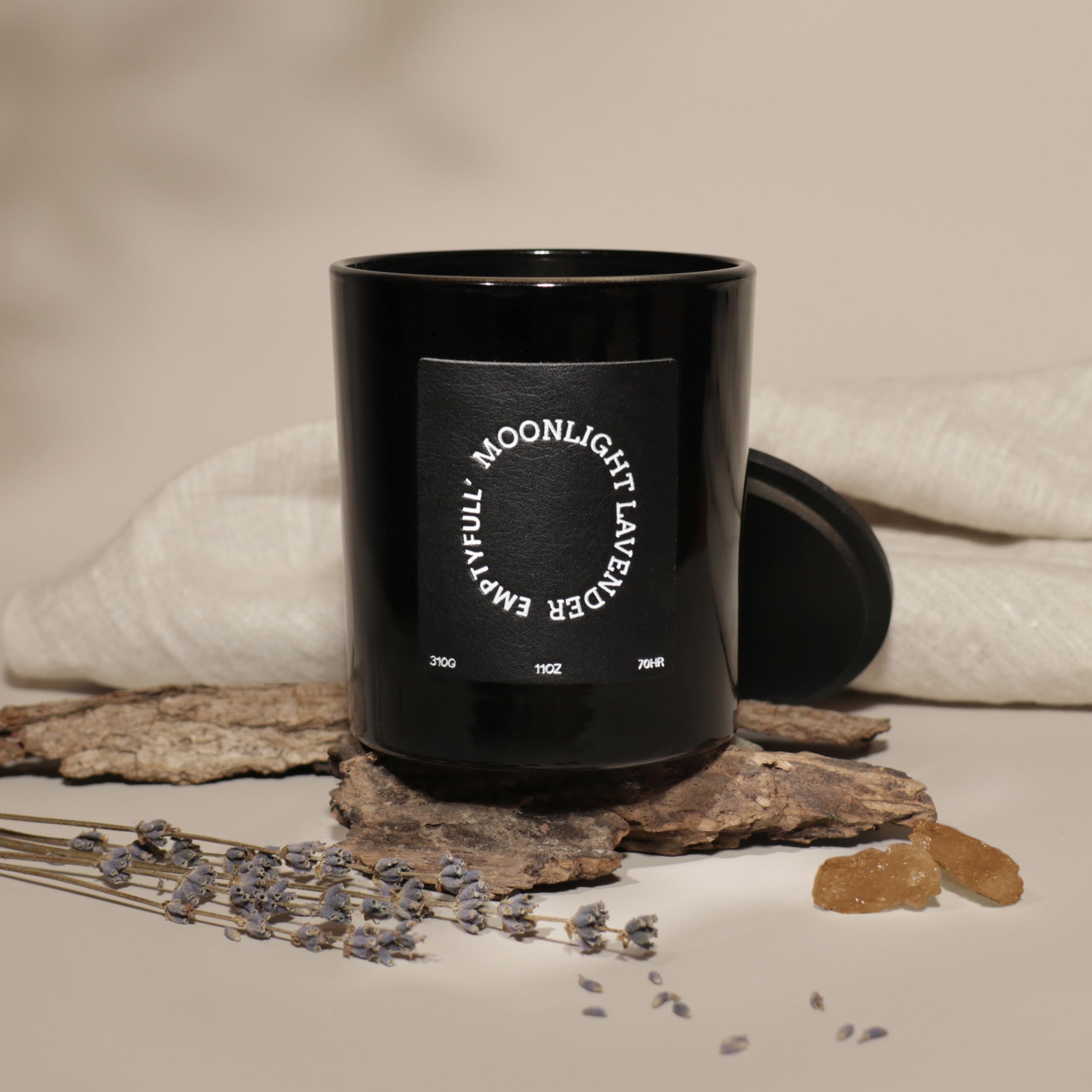 EMPTYFULL Lavender Scented Candles, Wood Wick, 11 oz Large Candle, Natural Soy Candles Emptyfull