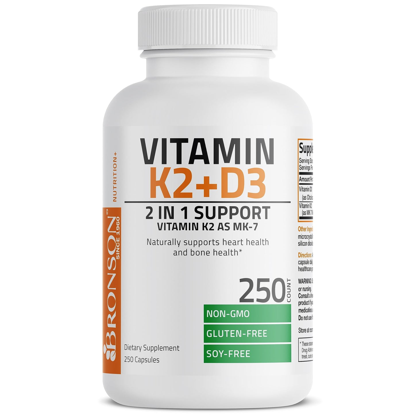 Bronson Vitamin K2 (MK7) with D3 Supplement Bone and Heart Health Non-GMO