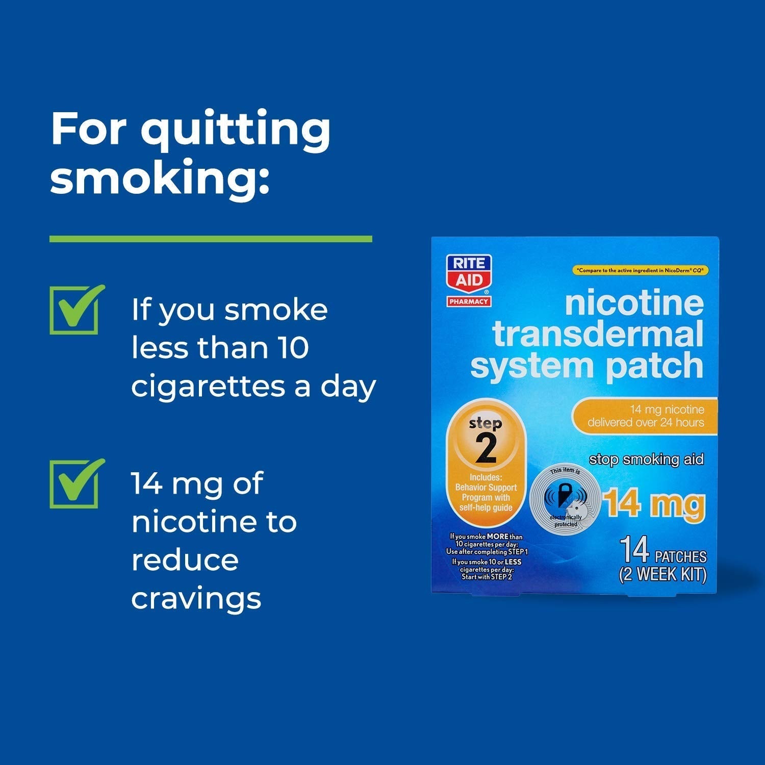 Rite Aid Nicotine Transdermal System Patch, Step 2, 14mg - 14 ct, Nicotine Rite Aid