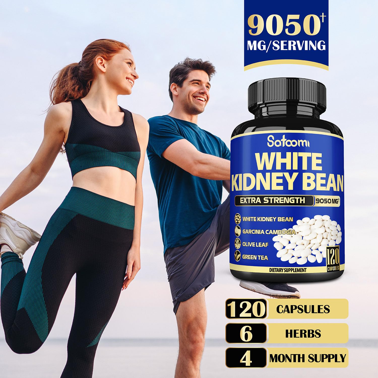6in1 White Kidney Bean Extract Capsules 9050 Mg - with Garcinia Cambogia, Olive Leaf Satoomi