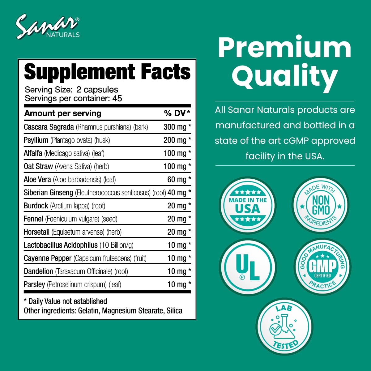 Sanar Naturals Colon Cleanser - Herbal Blend with Probiotics and Fibers - Digestive Health Sanar Naturals