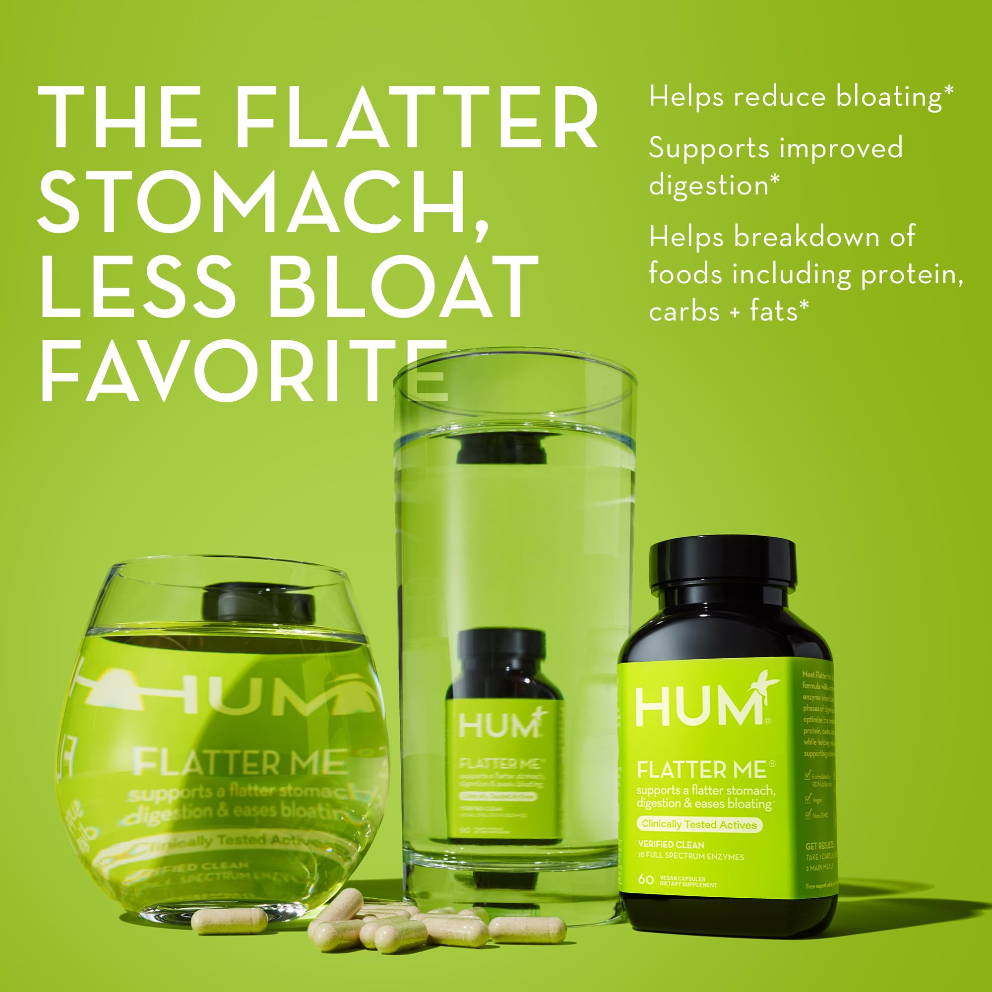 HUM Flatter Me Supplement for Daily Bloating - 18 Full Spectrum Digestive HUM