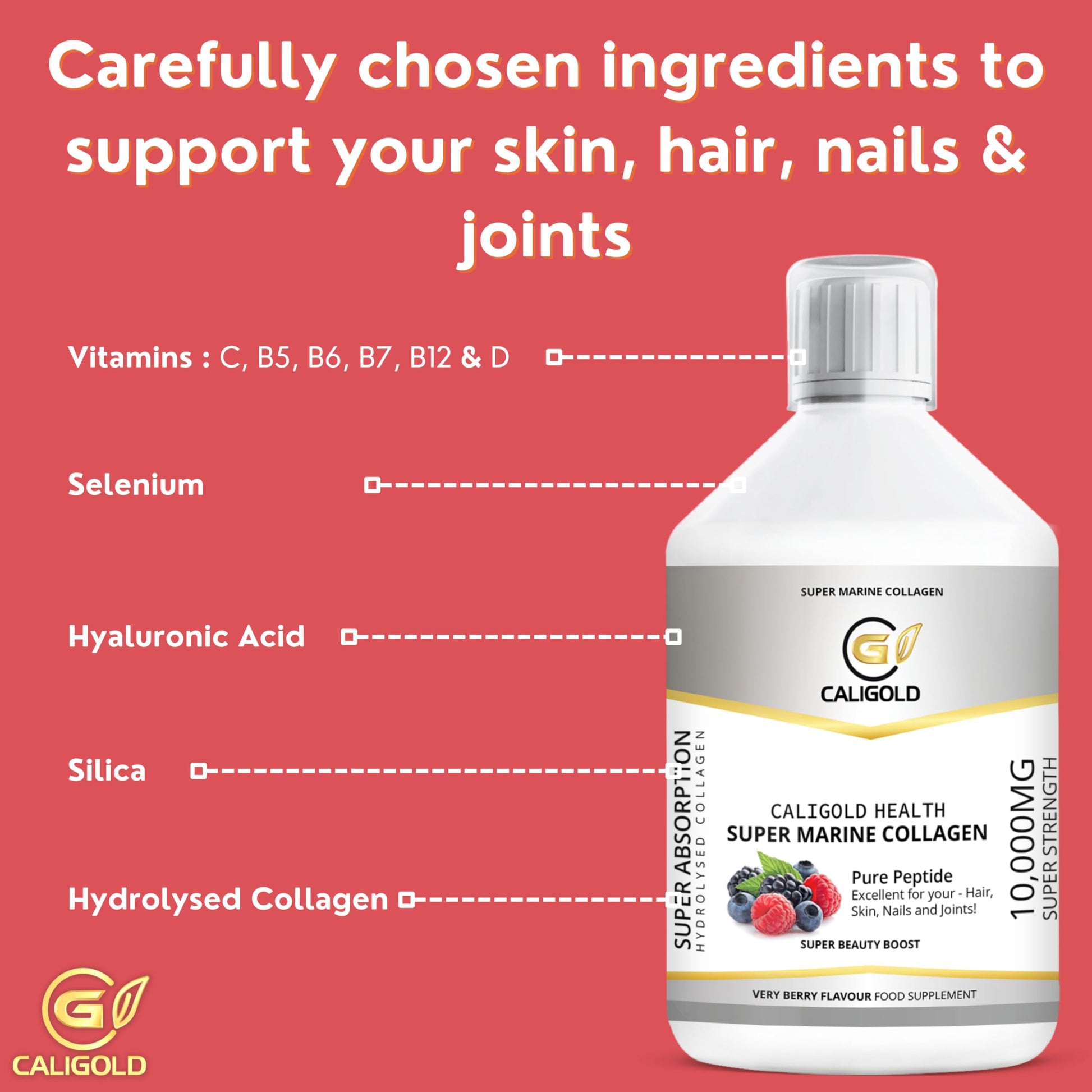 CALIGOLD Health Super Marine Collagen Liquid - Excellent for Hair, Skin, Nails and Joints CALIGOLD
