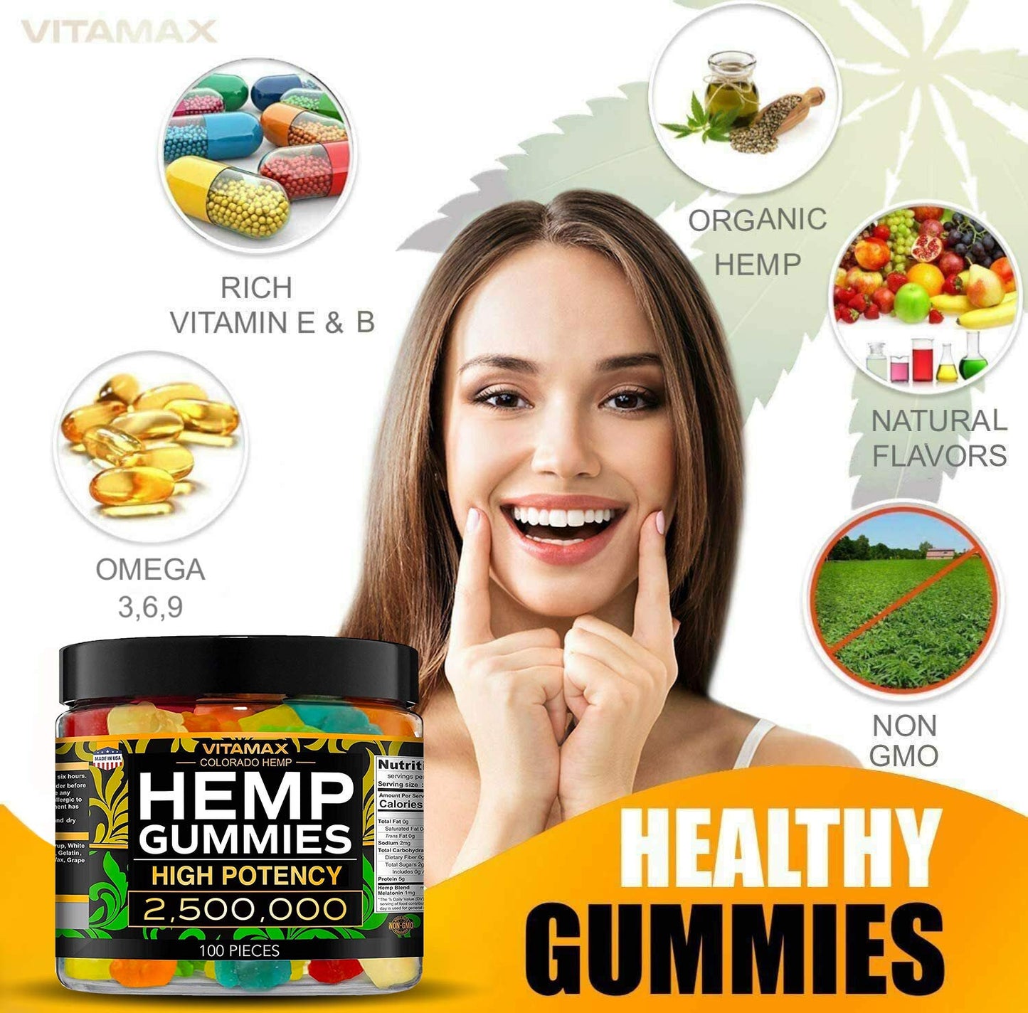 Vitamax Hemp Gummies - Great for Peace & Relaxation - 2,500,000 - Natural Fruit Flavors