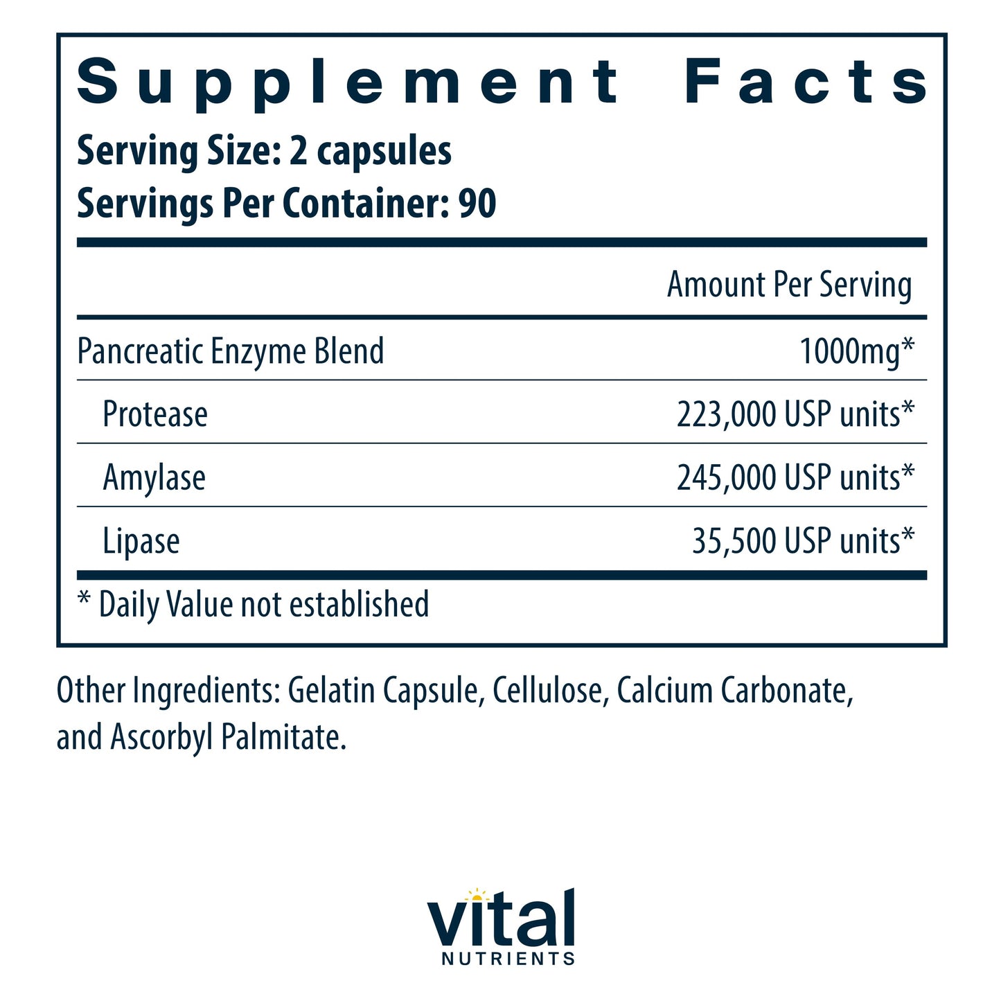 Vital Nutrients Pancreatic Enzymes 1000mg (Full Strength) | Pancreatin Digestion Supple