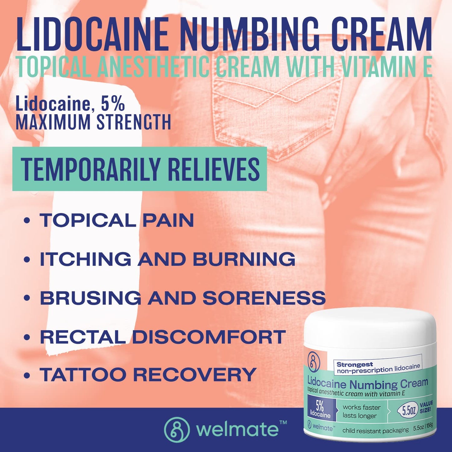 WELMATE | 5% Lidocaine | Numbing Cream Maximum Strength | Topical Anesthetic